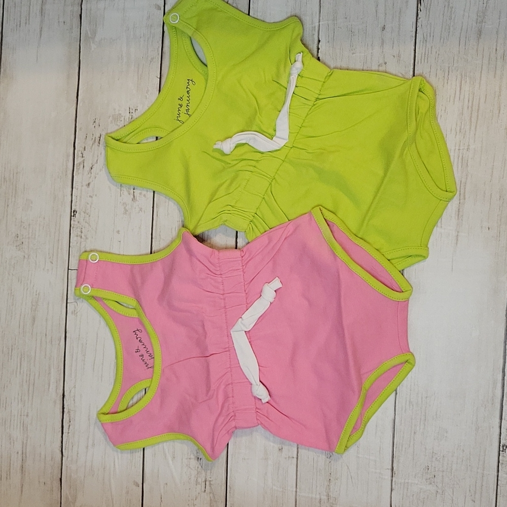 June and January Green and Pink Romper Bundle, Size 0/6m